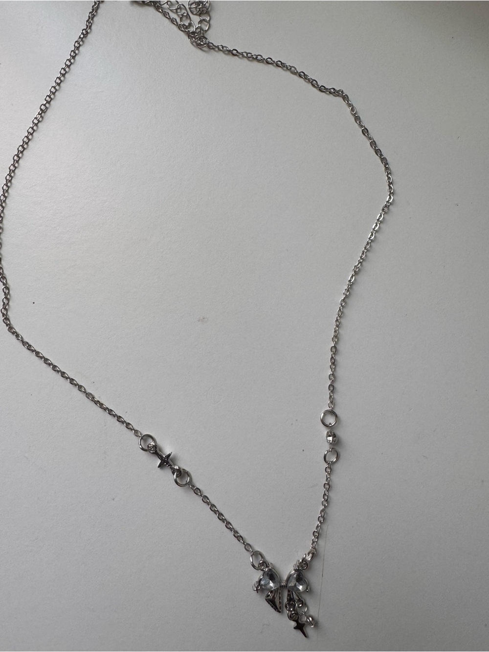 Delicate Silver Star & bow Pendant Necklace